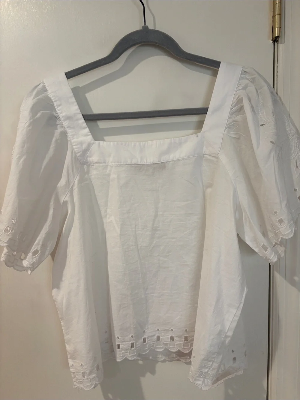 LOFT White Square-Neck Eyelet Cotton Blouse - Picture 2 of 6